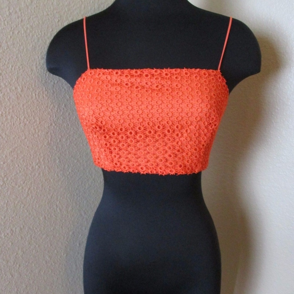Topshop Eyelet Cropped Cami Top Orange
